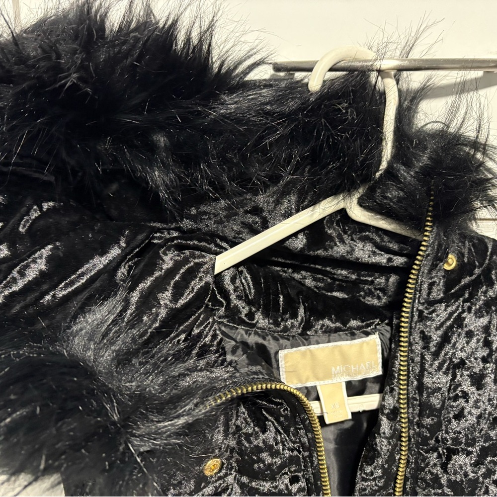 Michael Kors Black Vest Jacket with Faux Fur and Gold Accents